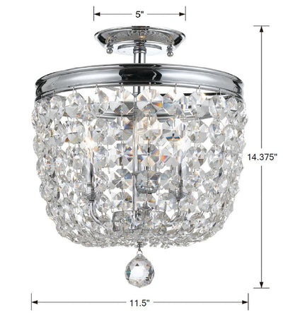 Antique Hardware Archer 3 Light Swarovski Strass Crystal Polished Chrome Semi Flush Mount Semi Flush