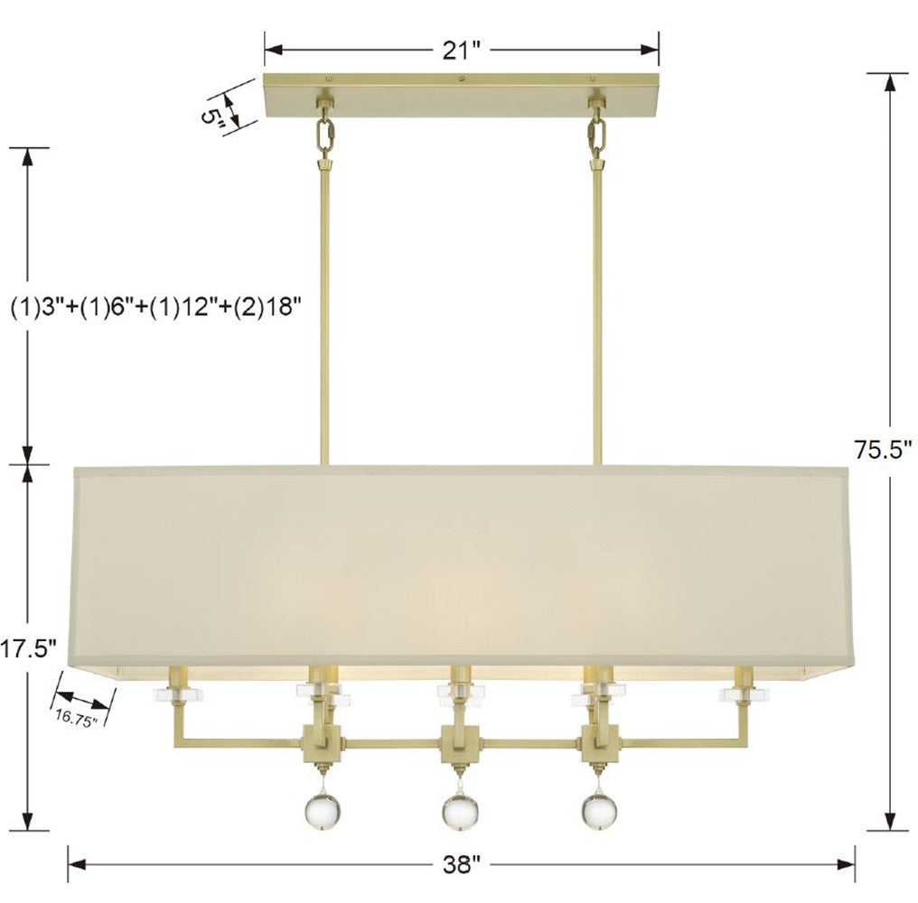 ##Antique Hardware## Paxton 8 Light Aged Brass Linear Chandelier