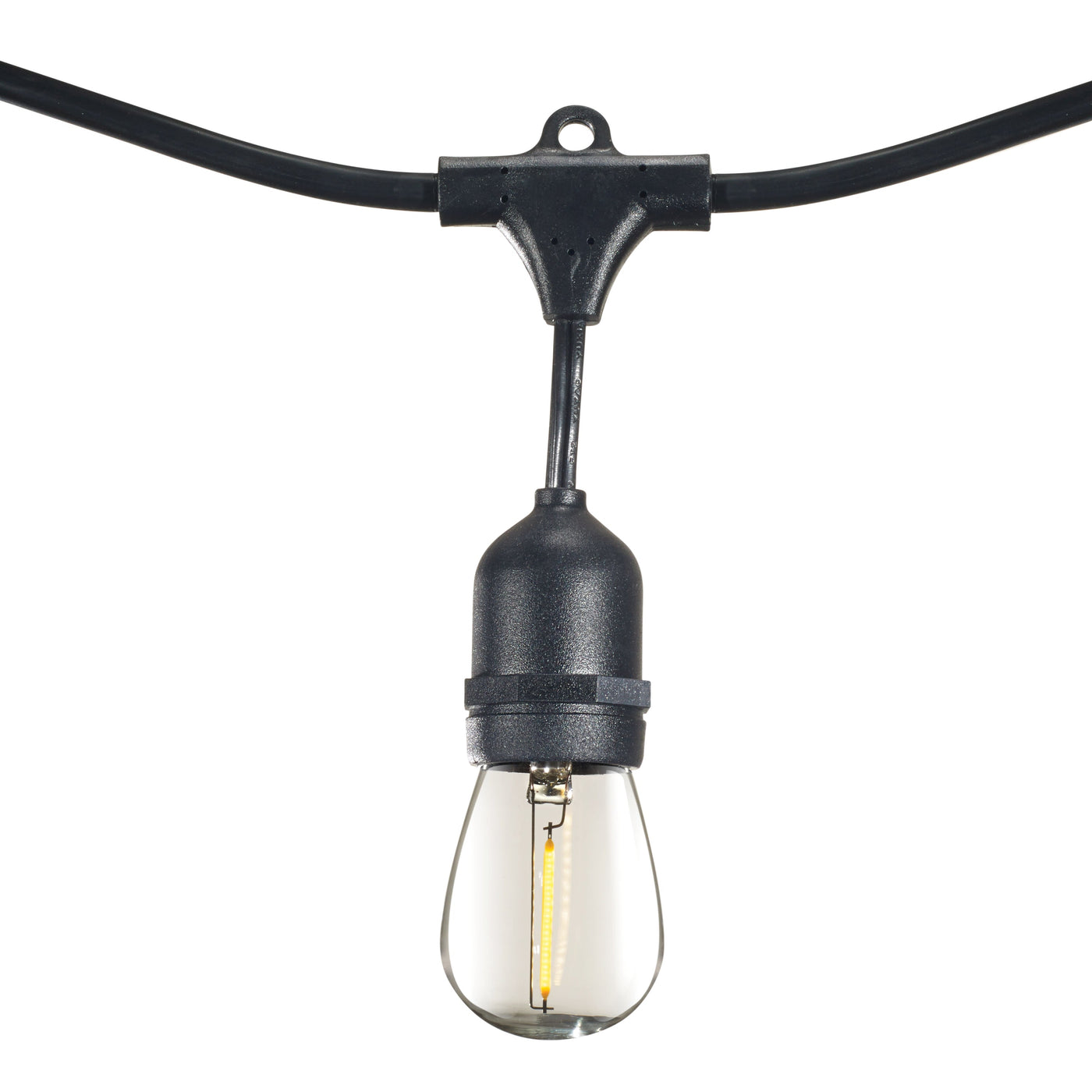 ##Antique Hardware## 30' String Light 12 Sockets 30" Spacing E26 Black Kit - W/1W Plastic LED S14 Clear Lamps