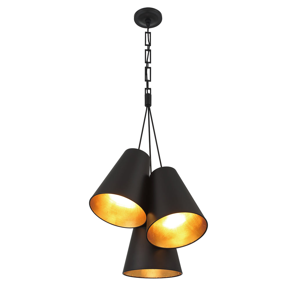 Antique Hardware Brian Patrick Flynn Alston 3 Light Matte Black + Antique Gold Pendant Pendant