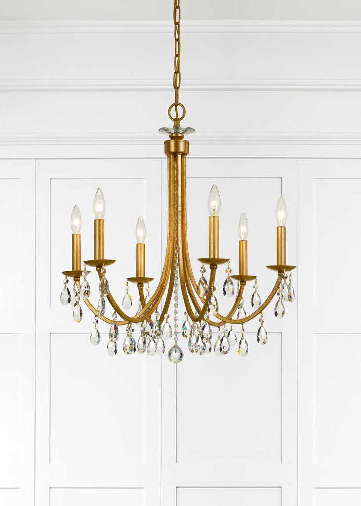 Antique Hardware Bridgehampton 6 Light Hand Cut Crystal Antique Gold Chandelier Chandelier