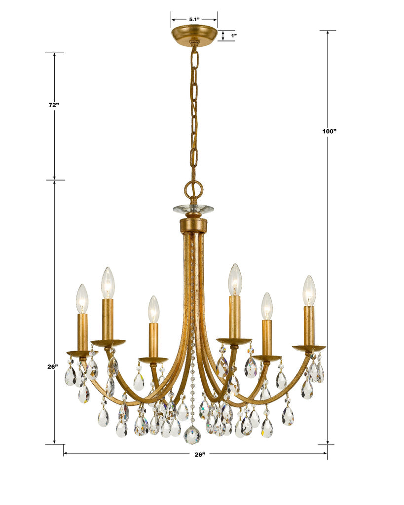 Antique Hardware Bridgehampton 6 Light Hand Cut Crystal Antique Gold Chandelier Chandelier