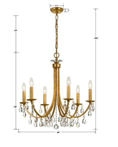 Antique Hardware Bridgehampton 6 Light Hand Cut Crystal Antique Gold Chandelier Chandelier