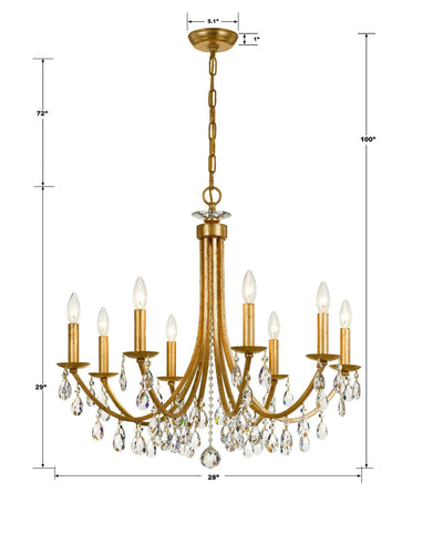 Antique Hardware Bridgehampton 8 Light Hand Cut Crystal Antique Gold Chandelier Chandelier