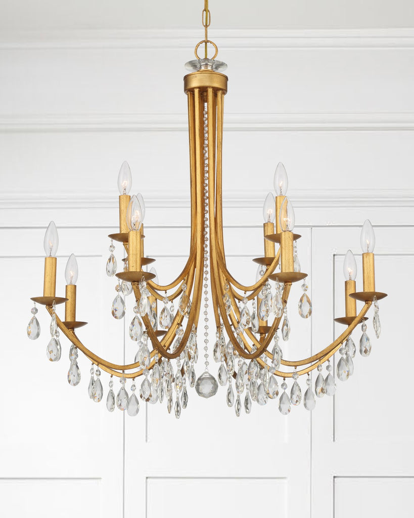 Antique Hardware Bridgehampton 12 Light Hand Cut Crystal Antique Gold Chandelier Chandelier