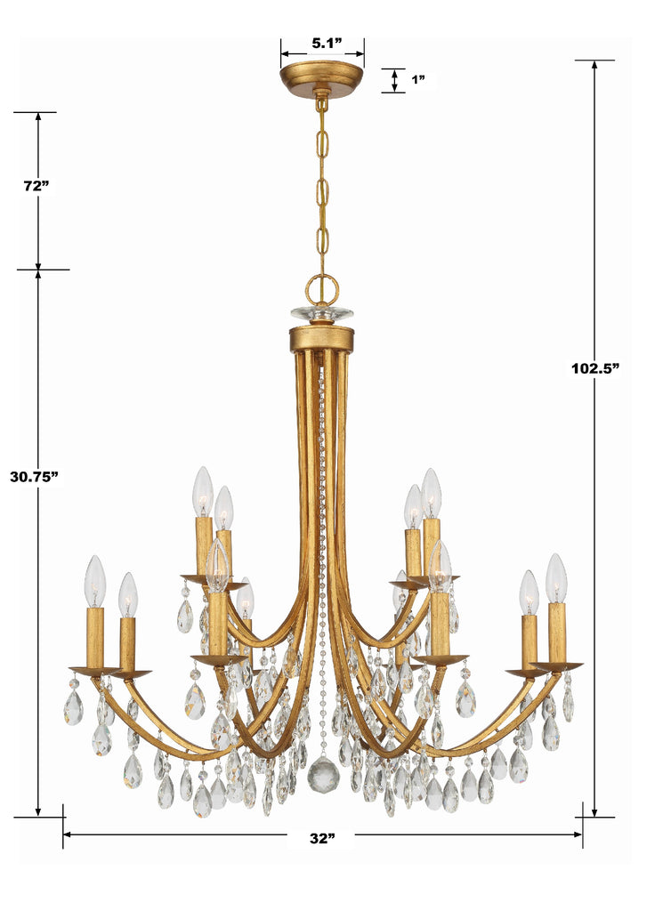 Antique Hardware Bridgehampton 12 Light Hand Cut Crystal Antique Gold Chandelier Chandelier