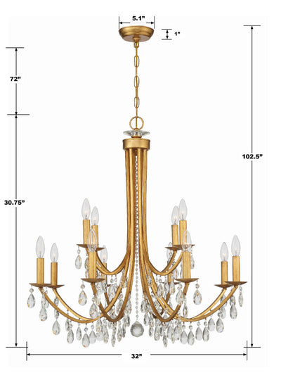 Antique Hardware Bridgehampton 12 Light Hand Cut Crystal Antique Gold Chandelier Chandelier