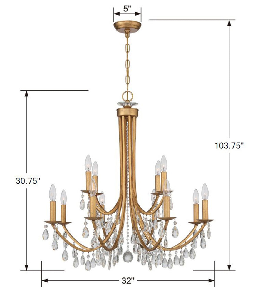 Antique Hardware Bridgehampton 12 Light Spectra Crystal Antique Gold Chandelier Chandelier