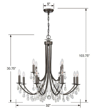 Antique Hardware Bridgehampton 12 Light Spectra Crystal Vibrant Bronze Chandelier Chandelier