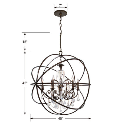 ##Antique Hardware## Solaris 6 Light Spectra Crystal English Bronze Sphere Chandelier