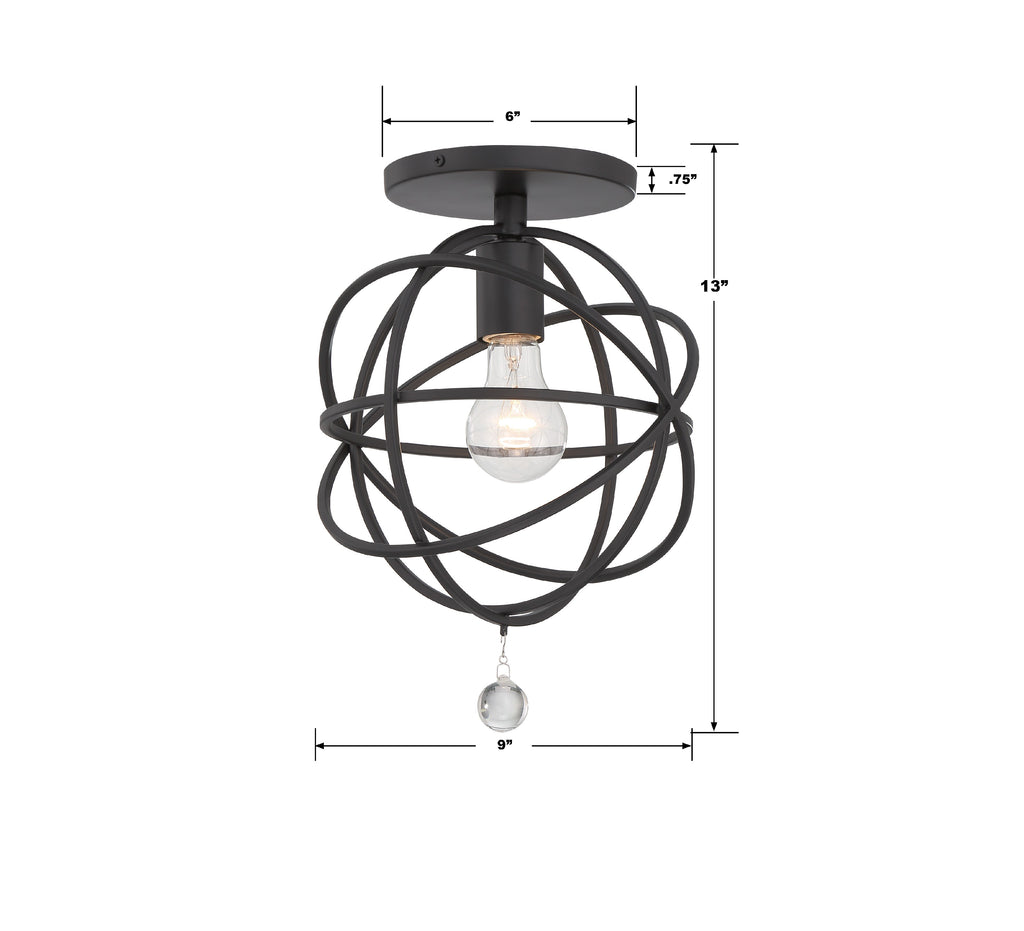 ##Antique Hardware## Solaris 1 Light Black Semi Flush Mount