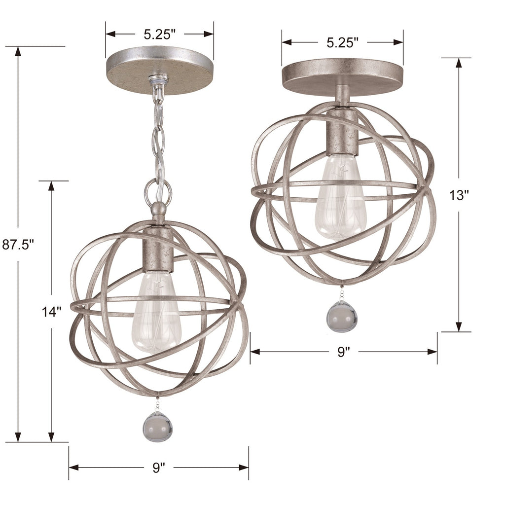 ##Antique Hardware## Solaris 1 Light Olde Silver Semi Flush Mount