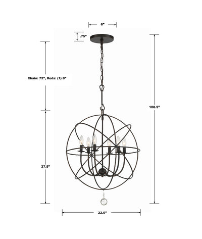 ##Antique Hardware## Solaris 6 Light English Bronze Sphere Chandelier