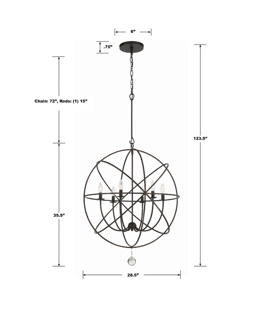 ##Antique Hardware## Solaris 6 Light English Bronze Sphere Chandelier