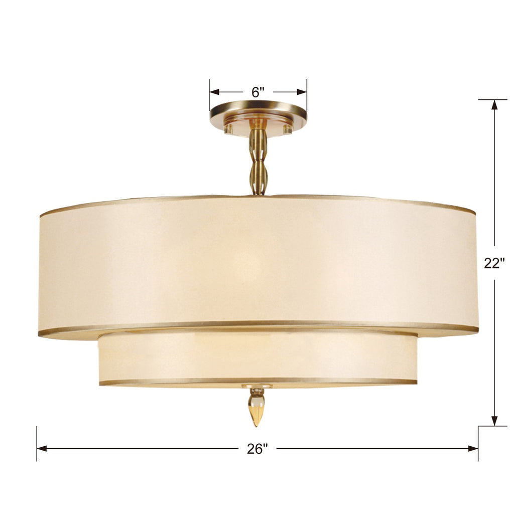 ##Antique Hardware## Luxo 5 Light Antique Brass Semi Flush Mount