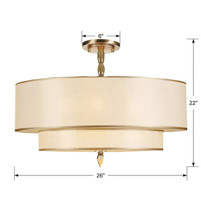 ##Antique Hardware## Luxo 5 Light Antique Brass Semi Flush Mount