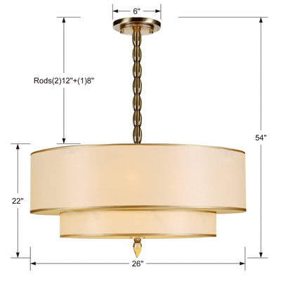 ##Antique Hardware## Luxo 5 Light Drum Shade Antique Brass Chandelier