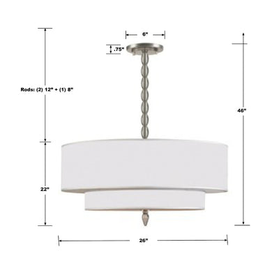 ##Antique Hardware## Luxo 5 Light Drum Shade Satin Nickel Chandelier