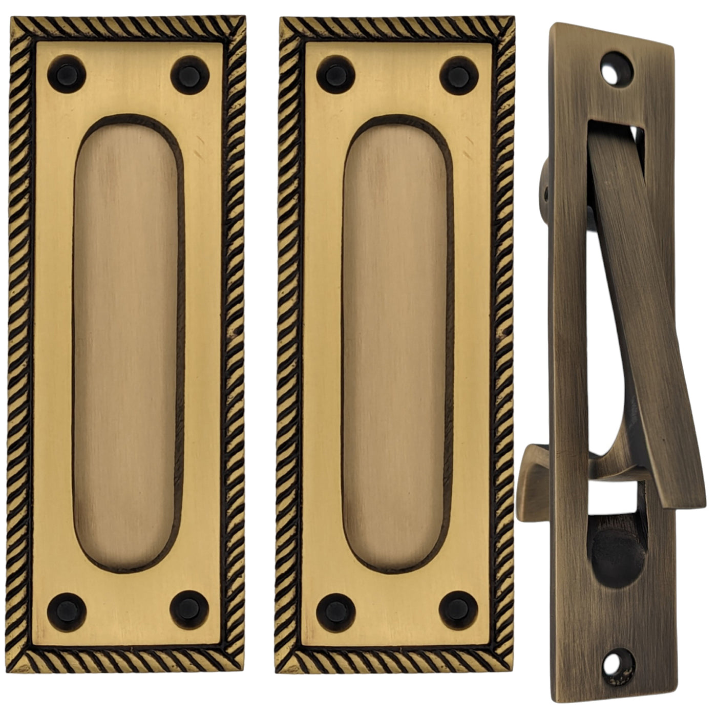 ##Antique Hardware## Georgian Rope Rectangular Pocket Door Set (Several Finishes Available)