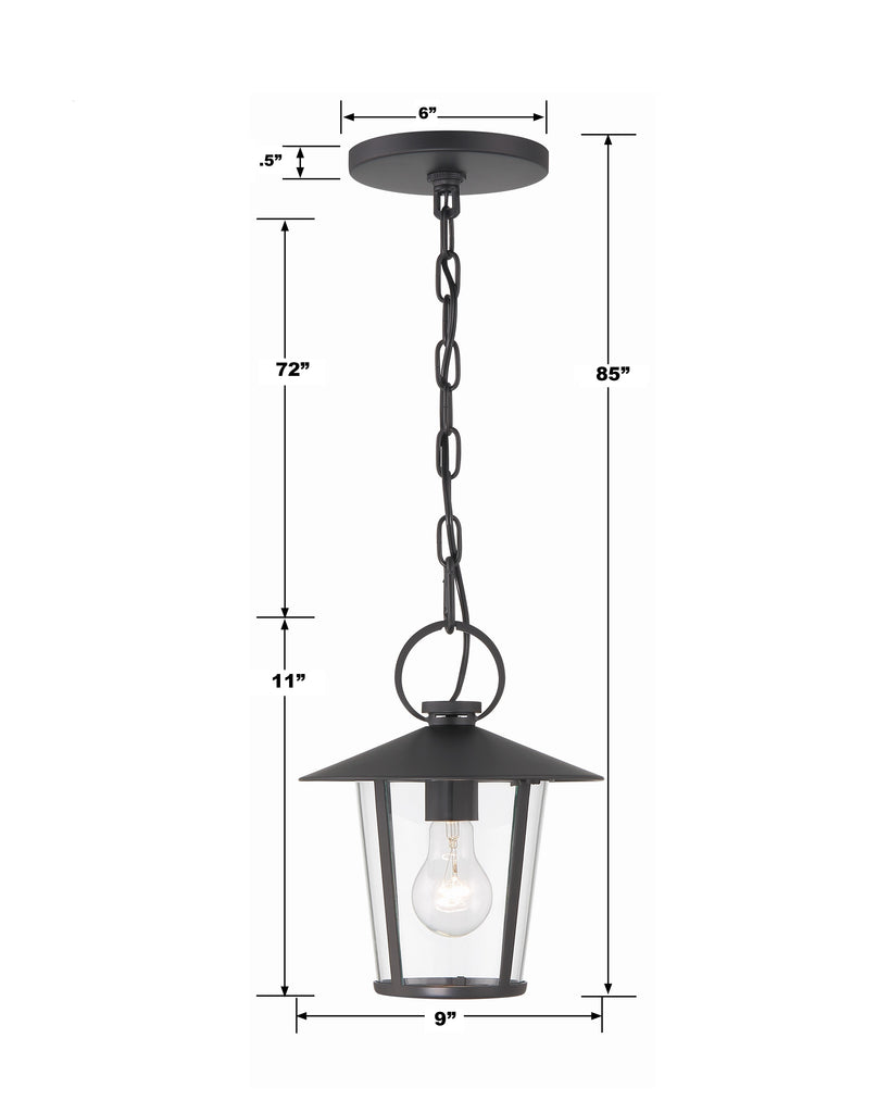 Antique Hardware Andover 1 Light Matte Black Outdoor Pendant Exterior