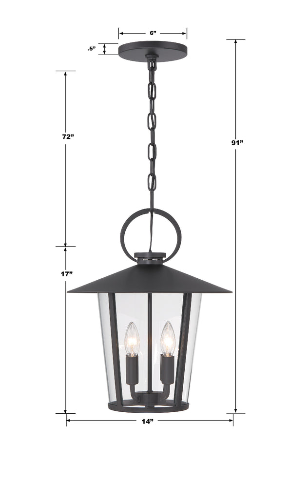 Antique Hardware Andover 4 Light Matte Black Outdoor Pendant Exterior