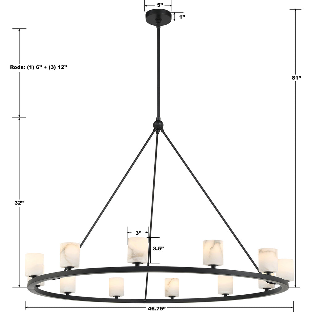 Antique Hardware Aragon 12 Light Matte Black Chandelier Chandelier