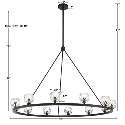 Antique Hardware Aragon 12 Light Matte Black Chandelier Chandelier