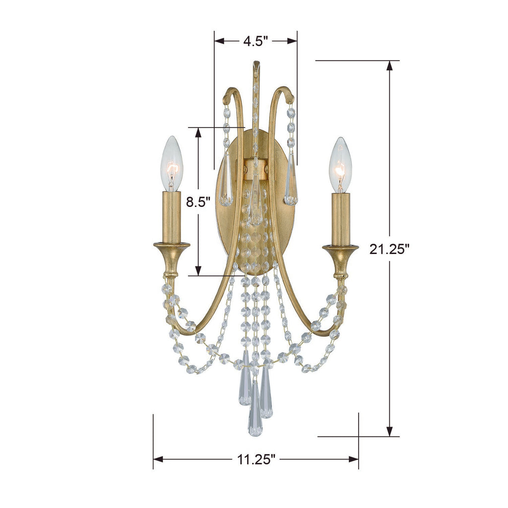 Antique Hardware Arcadia 2 Light Antique Gold Sconce Wall Sconce