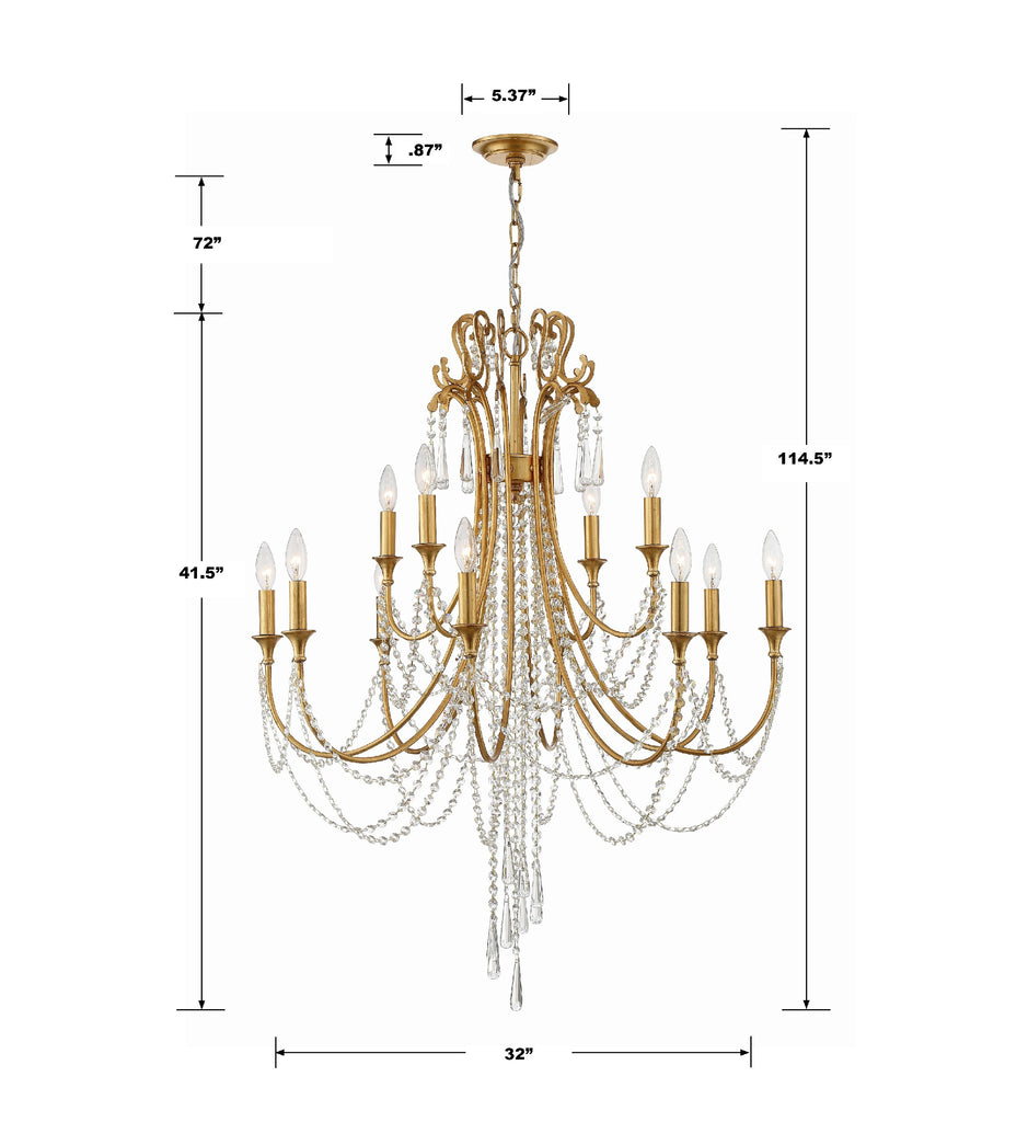 Antique Hardware Arcadia 12 Light Antique Gold Chandelier Chandelier