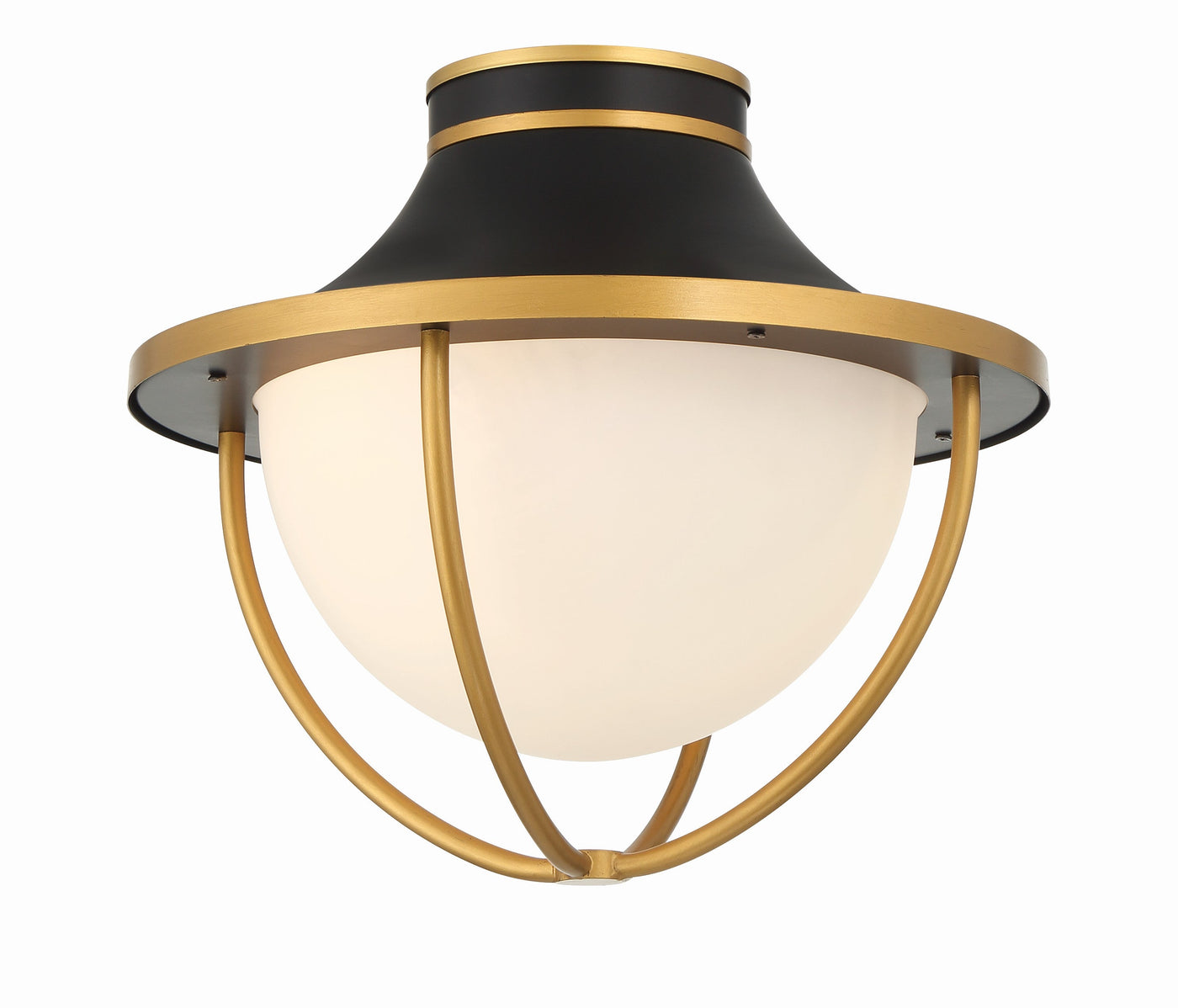 Antique Hardware Atlas 2 Light Matte Black + Textured Gold Outdoor Semi Flush Mount Exterior