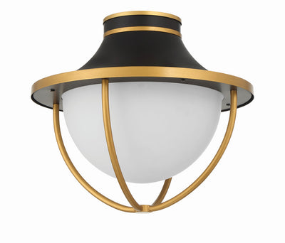 Antique Hardware Atlas 2 Light Matte Black + Textured Gold Outdoor Semi Flush Mount Exterior