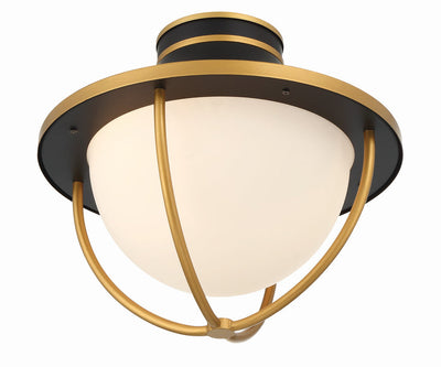 Antique Hardware Atlas 2 Light Matte Black + Textured Gold Outdoor Semi Flush Mount Exterior