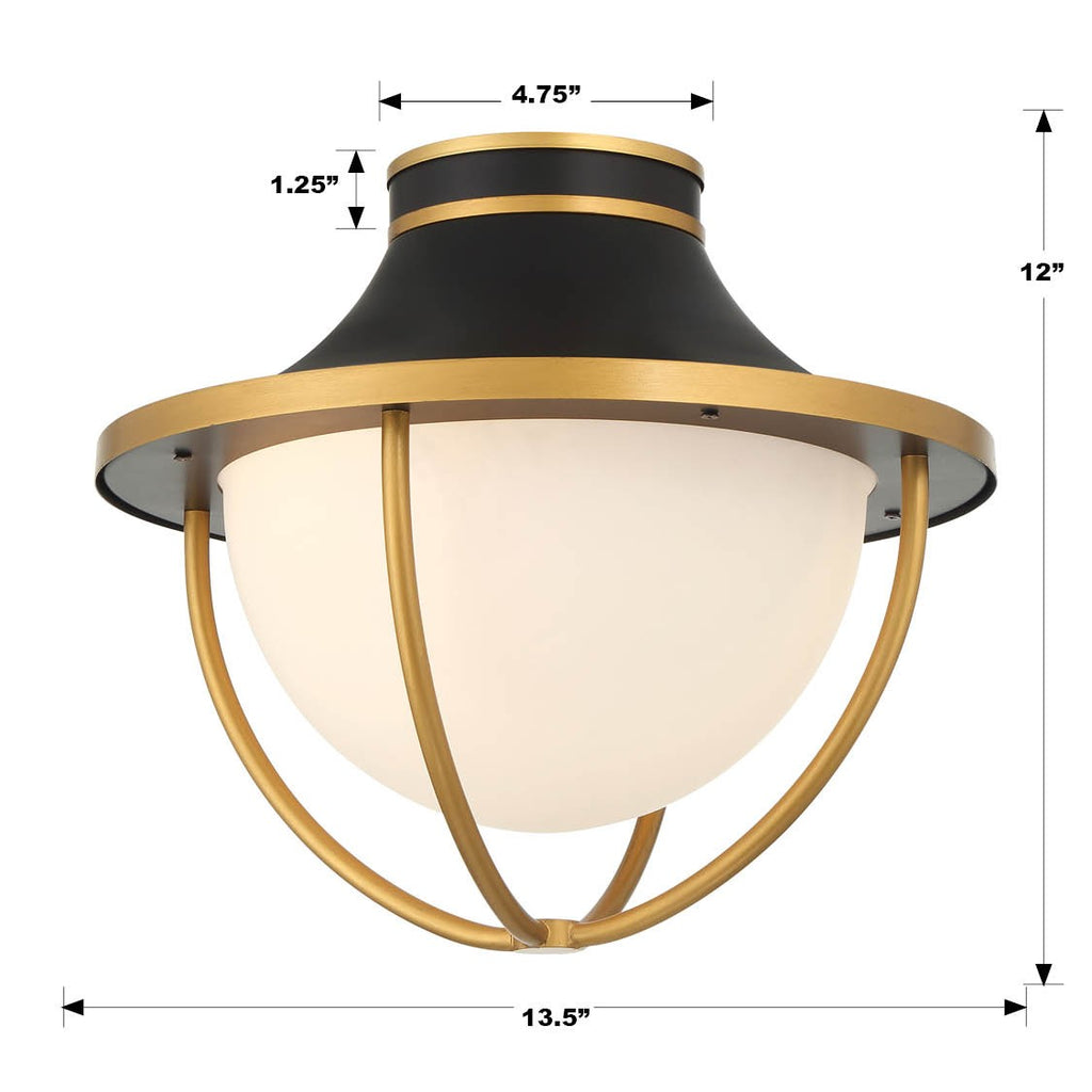 Antique Hardware Atlas 2 Light Matte Black + Textured Gold Outdoor Semi Flush Mount Exterior