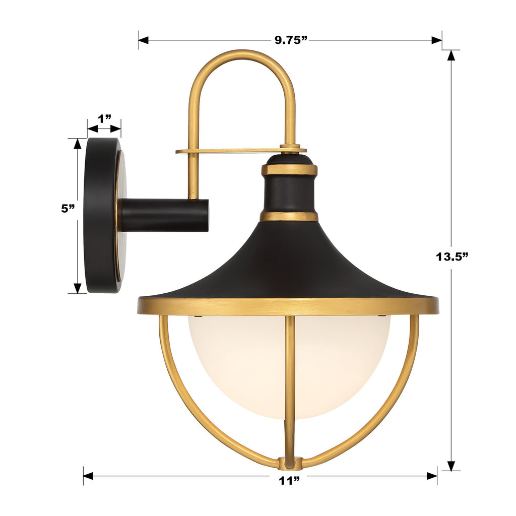 Antique Hardware Atlas 1 Light Matte Black + Textured Gold Outdoor Sconce Exterior