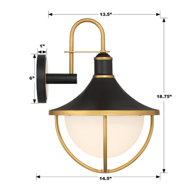 Antique Hardware Atlas 1 Light Matte Black + Textured Gold Outdoor Sconce Exterior