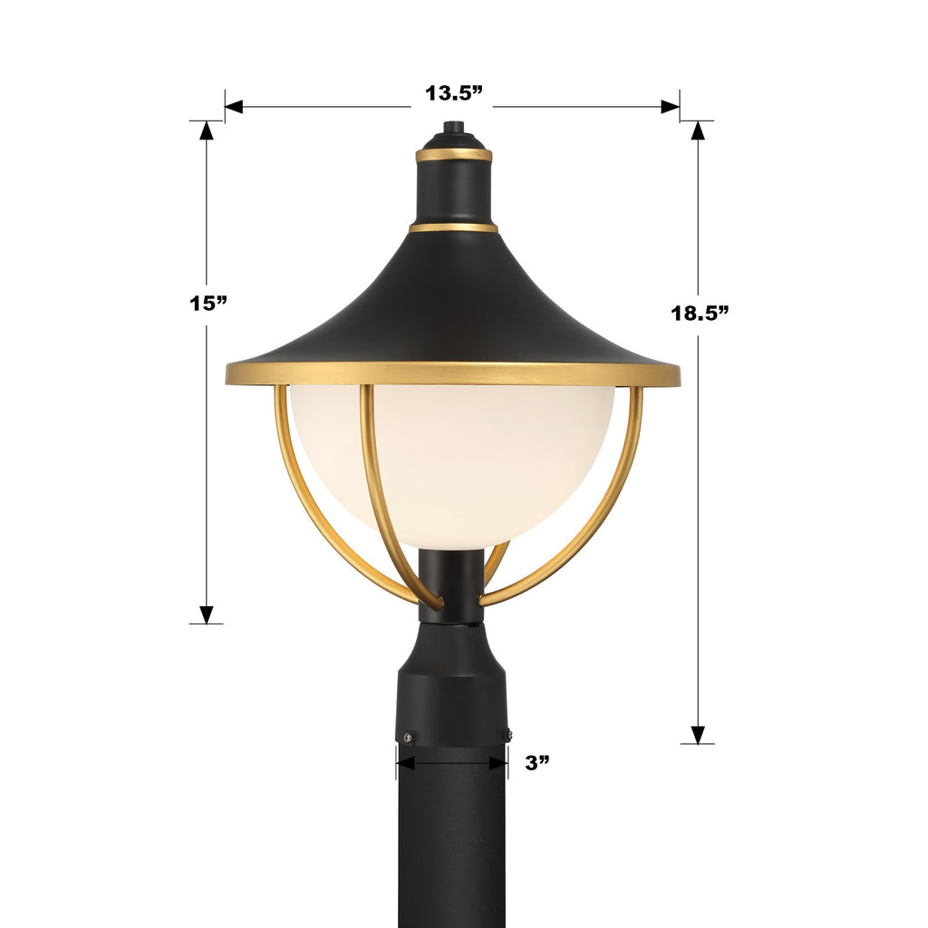 Antique Hardware Atlas 1 Light Matte Black + Textured Gold Outdoor Post Exterior