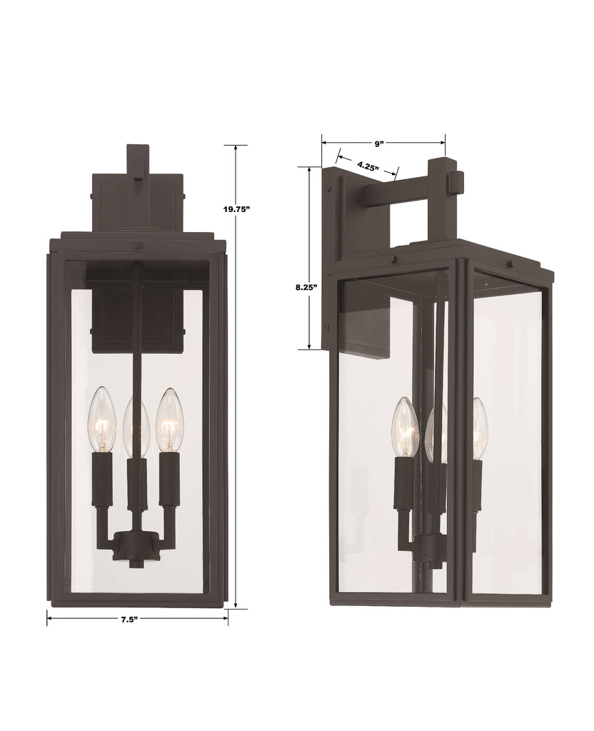 Antique Hardware Byron 3 Light Matte Black Outdoor Sconce Exterior