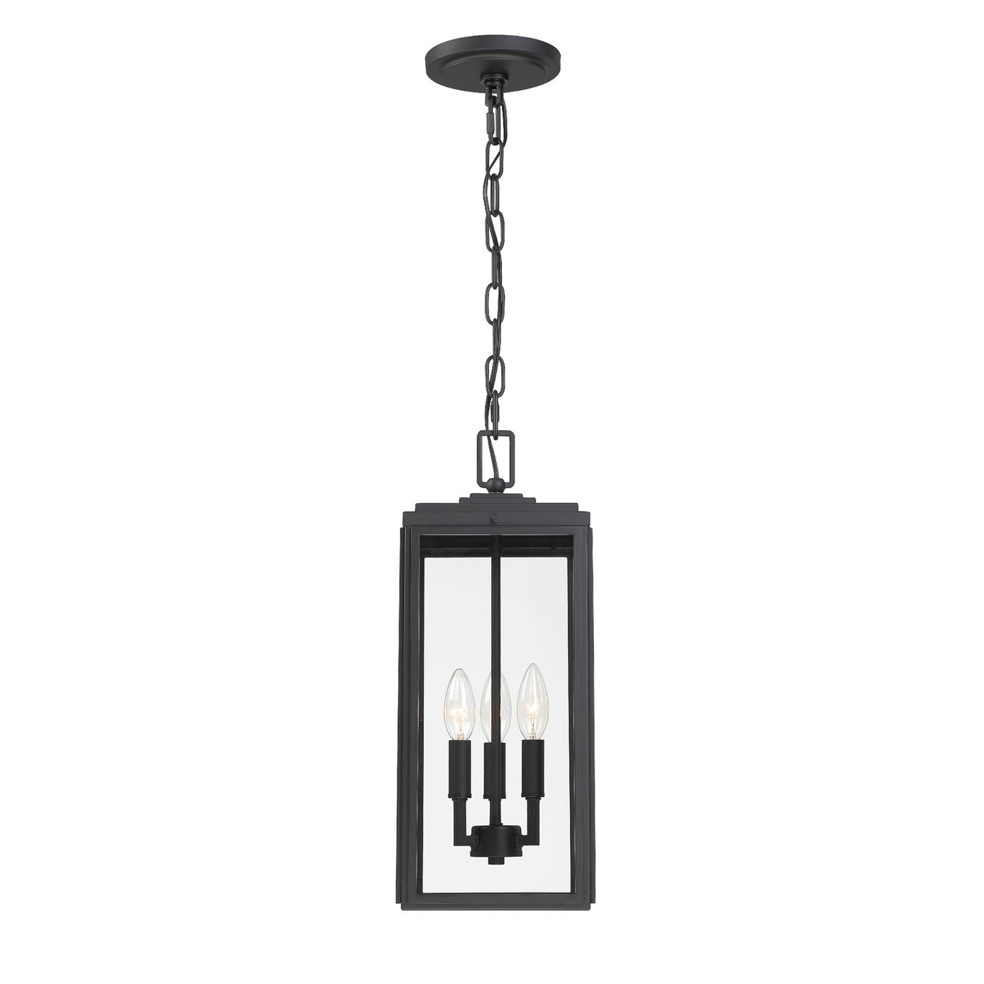 Antique Hardware Byron 3 Light Matte Black Outdoor Pendant Exterior