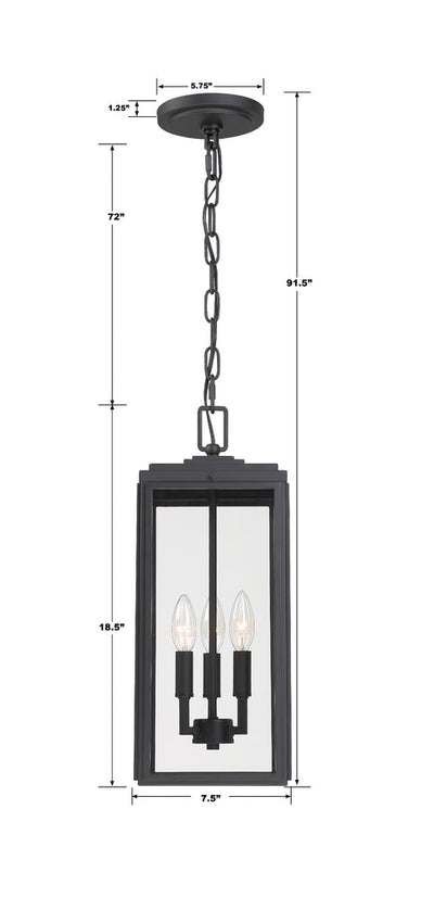 Antique Hardware Byron 3 Light Matte Black Outdoor Pendant Exterior