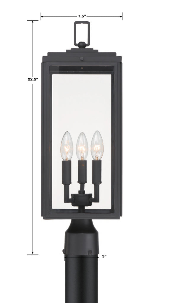 Antique Hardware Byron 3 Light Matte Black Outdoor Post Exterior