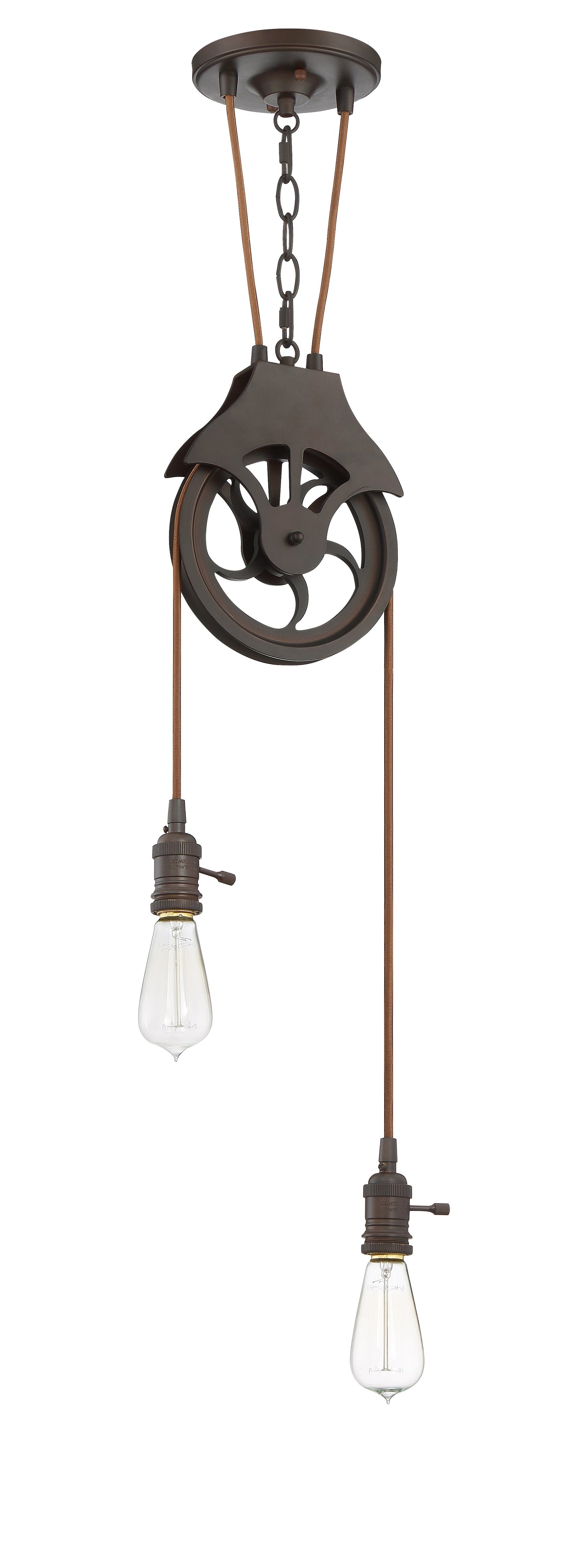 Antique Hardware Design-A-Fixture 2 Light Keyed Socket Pulley Pendant Hardware in Aged Bronze Brushed Pendant