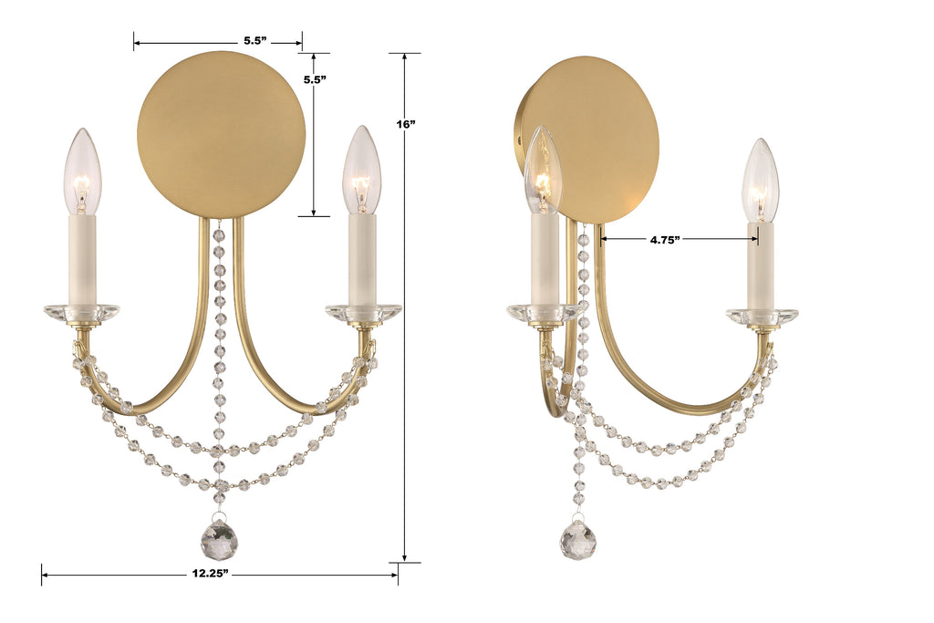 ##Antique Hardware## Delilah 2 Light Aged Brass Sconce