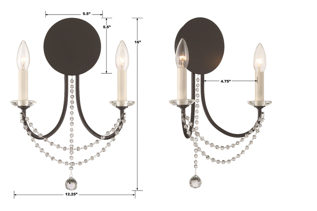 ##Antique Hardware## Delilah 2 Light Matte Black Sconce