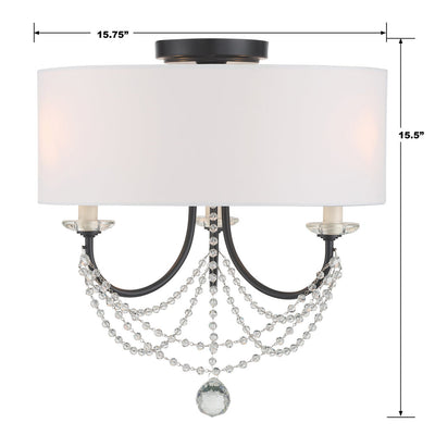 ##Antique Hardware## Delilah 3 Light Matte Black Semi Flush Mount