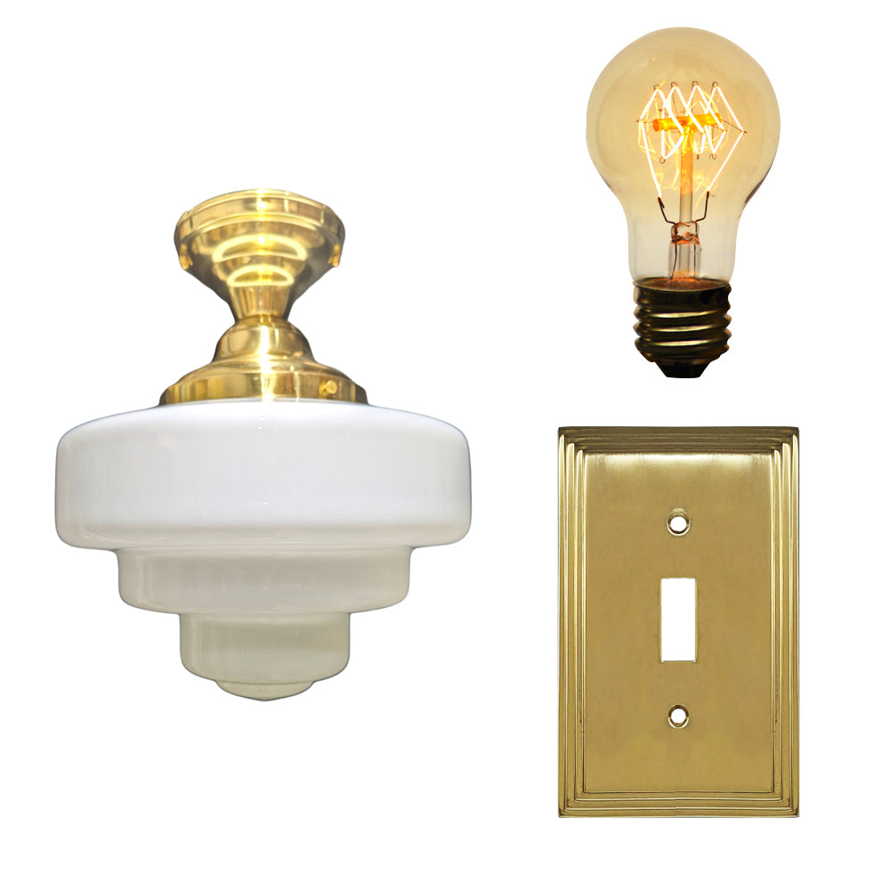 Manhattan Skyscraper Nouveau Style Semi-Flush Mount Light Set (Several Finishes Available)