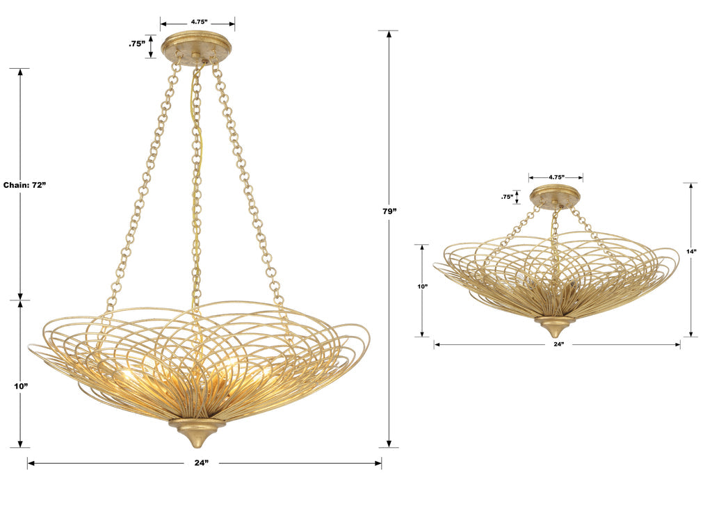 Antique Hardware Doral 6 Light Renaissance Gold Chandelier Chandelier