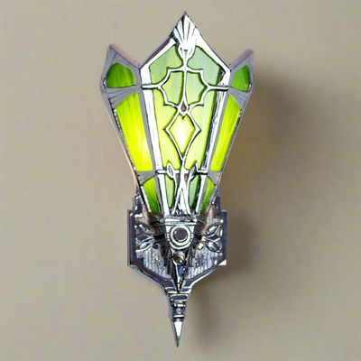 ##Antique Hardware## 14 Inch Art Deco Stained Glass Shade Deco Green Wall Sconce