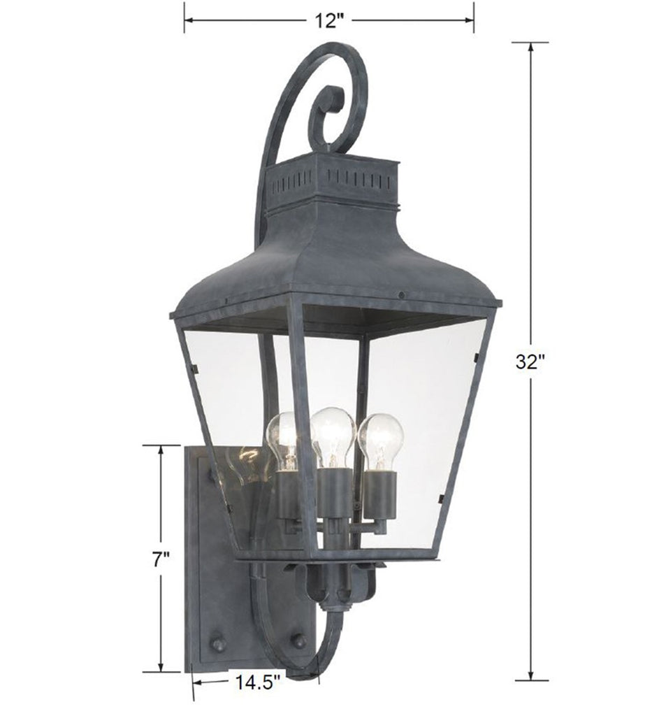 Antique Hardware Dumont 3 Light Graphite Outdoor Sconce Exterior