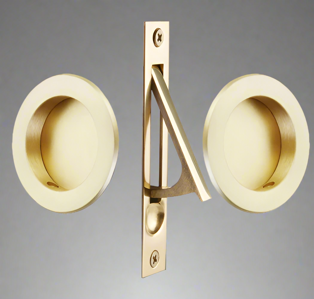 ##Antique Hardware## Solid Brass Round Pocket Door Pull Set