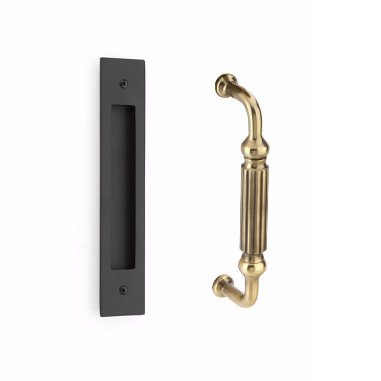 Antique Hardware 10 Inch Solid Brass Modern Rectangular Knoxville Door Pull Set FLUSH-PULL-POCKET DOOR